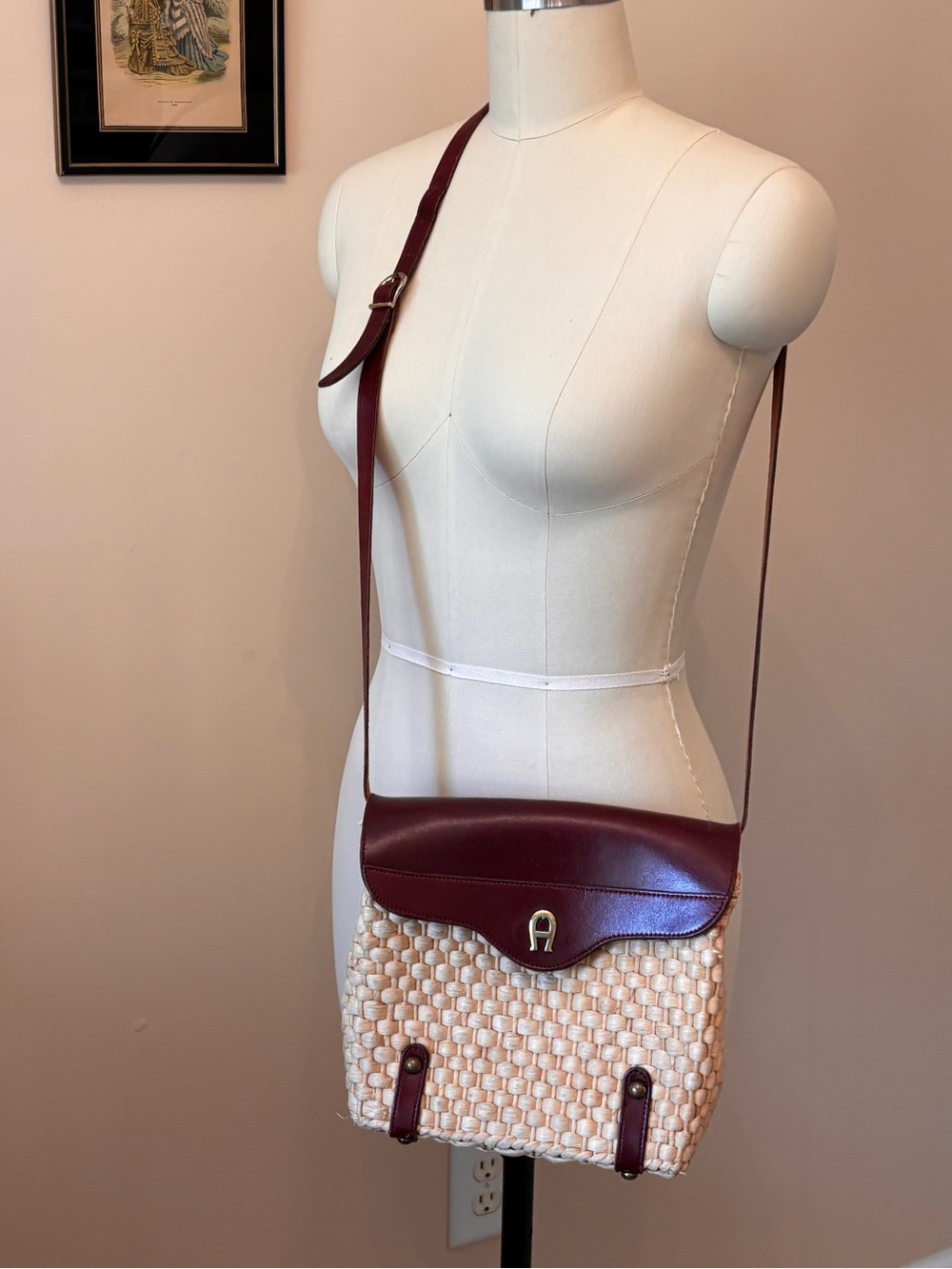 Etienne Aigner leather and straw Crossbody Bag vintage